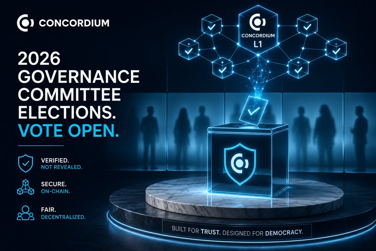 cryptign's tweet photo. Decentralization means nothing without participation. Chains are judged by who governs them, not just how fast they scale. On @Concordium , governance is on-chain, identity-aware, and built for real-world stakes.

The Governance Committee steers protocol upgrades, treasury, and compliance standards. With Concordium’s ID layer, votes are Sybil-resistant without sacrificing privacy. One person, one vote, verified with ZK proofs.
This is how L1s move from code to credible institutions.

2026 is the year of compliant DeFi and RWA tokenization. Regulators are watching governance. Enterprises want clarity. The committee elected now sets the rails for how Concordium interfaces with law, finance, and AI infrastructure.

Holding $CCD isn’t just exposure. It’s a seat at the table.

Check eligibility, review candidates, cast the vote. The chain evolves through its holders.

Governance you can verify. Decisions you can trust.