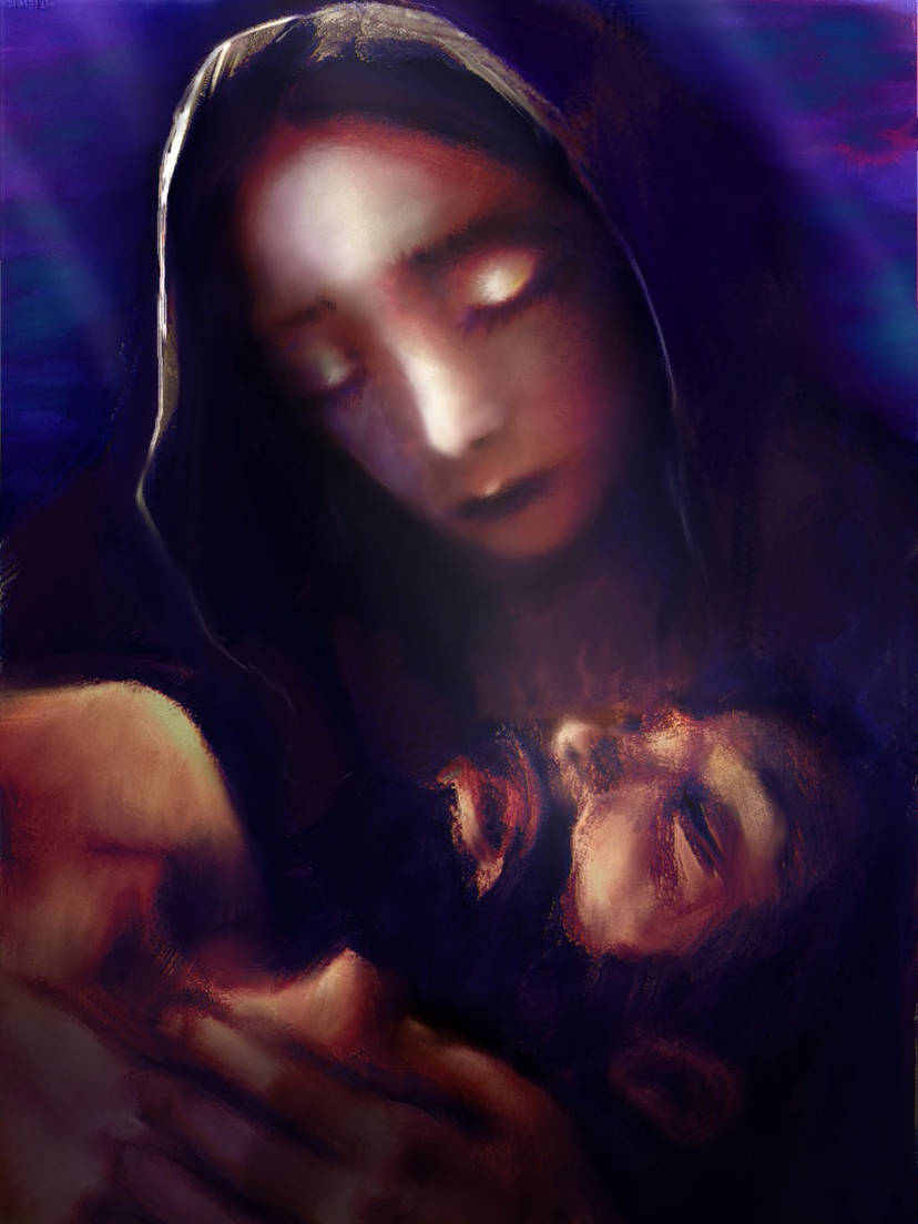 JonPIRESART's tweet photo. "Apotheosis" Digital painting by me, Depiction of Mary holding Jesus after his crucifixion #digitalart #artworks #artists #art #spiritual #krita https://t.co/Fqxaoqwvoz