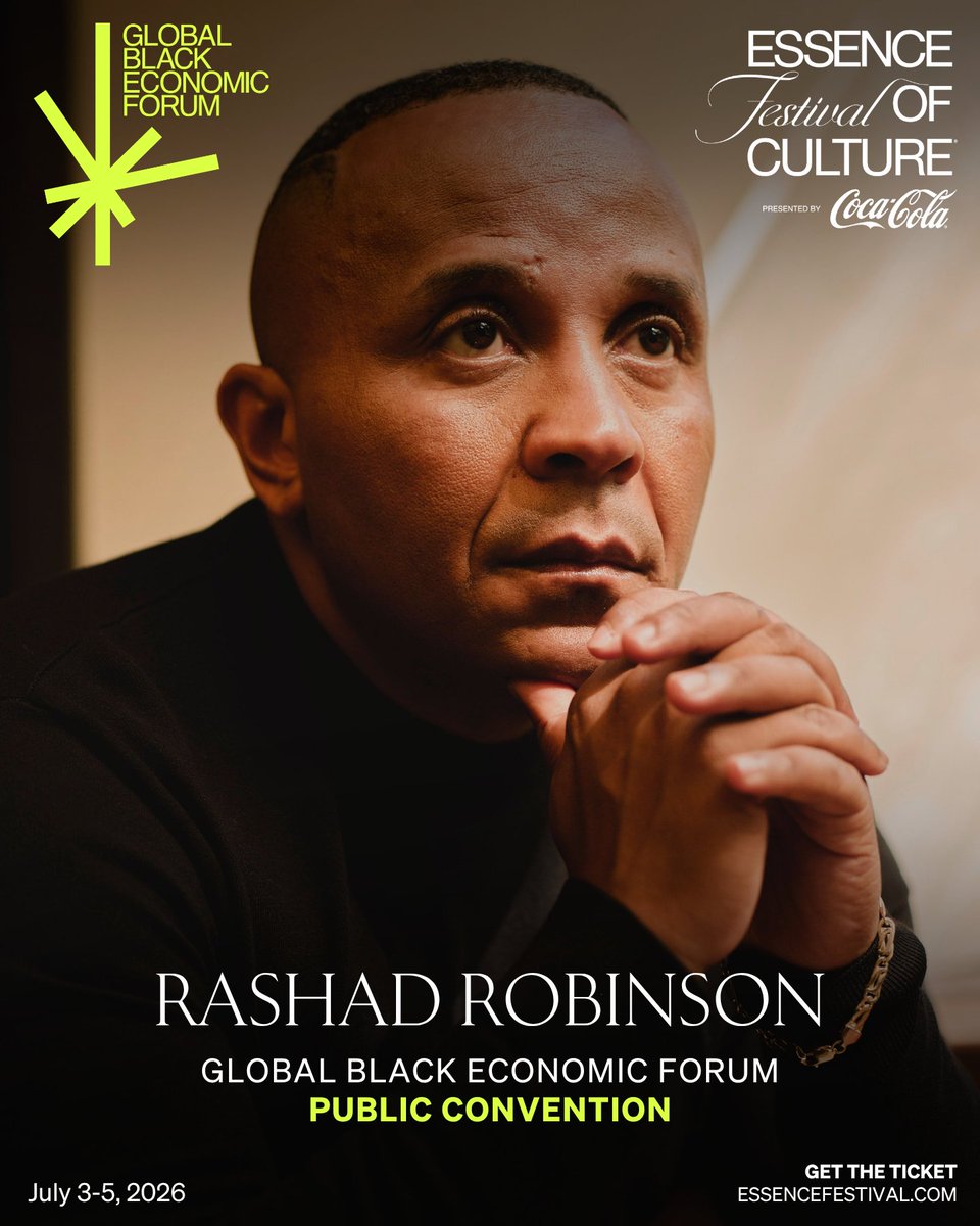 rashadrobinson's tweet photo. Back in NOLA for #EssenceFest2026 to moderate a panel with Senator Cory Booker, Congresswoman Jasmine Crockett, and Nicole Austin-Hillery on one of my favorite topics and an important one for Black America…Power. See you Friday @ 3:50pm at the Global Black Economic Forum stage. https://t.co/sx7girgOmt