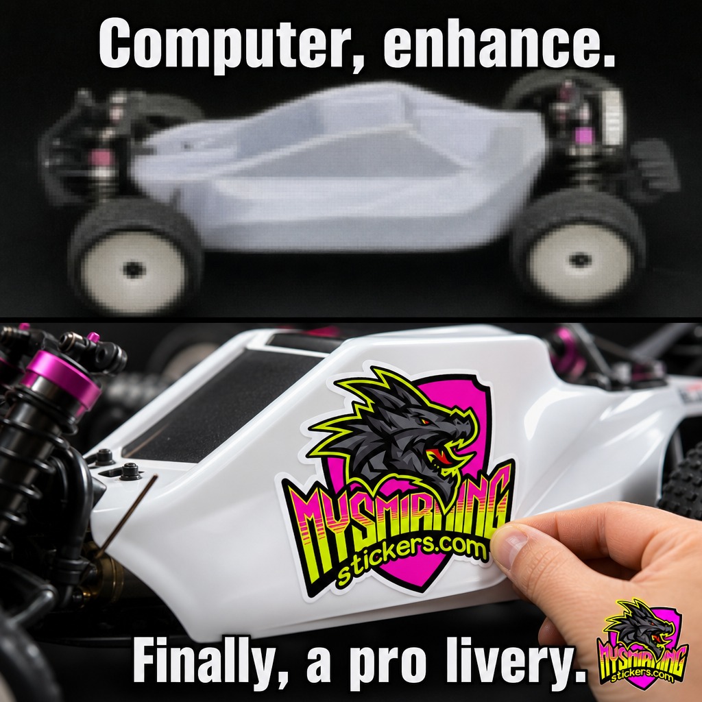 RC_therapy_APD's tweet photo. sci-fi movies lied about the 'enhance' button, but we didn't. stop running naked shells on the track. grab a laser-crisp pro livery that actually matches your driving style. vibrant, waterproof, and loud as hell. what's on your chassis right now? #rccars https://t.co/HvmCawqHcA