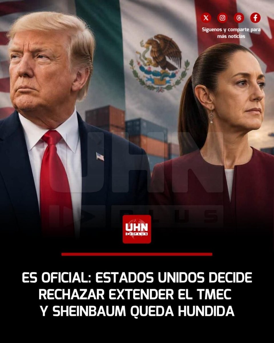 UHN_Plus's tweet photo. 🇺🇸🇲🇽🇨🇦‼️| Finalmente, Estados Unidos oficializó su postura de no extender el TMEC. Jamieson Greer, representante comercial de Estados Unidos, se lo informó a Marcelo Ebrard, secretario económico de México y luego confirmó todo en Bloomberg: “Trump no está dispuesto a aprobar el acuerdo. Creemos que hay problemas importantes. Debe haber varios cambios para corregir desequilibrios”.