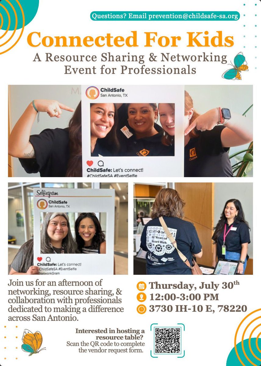 southtxache's tweet photo. ⏳ 1 month out! Connected For Kids — networking + resource sharing for SA professionals.
🗓 Thu, July 30 · 12–3 PM
📍 3730 IH-10 E, 78220
👉 Host a resource table: scan the QR on the flyer. #ConnectedForKids #ChildSafeSA #SanAntonio https://t.co/RDZpbIuBZp