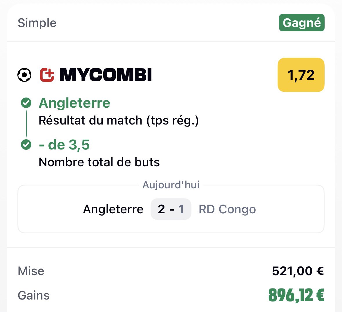 TotopronoBet's tweet photo. LA PAYE DU JOUR #1 🧨🎁

Une analyse cohérente avec une pression défensive des congolais. Les anglais nous ont fait peur mais ils ont réagit 🫡

Vous êtes chauds pour la suite ? ✌🏼 https://t.co/wUiDLs80Wy
