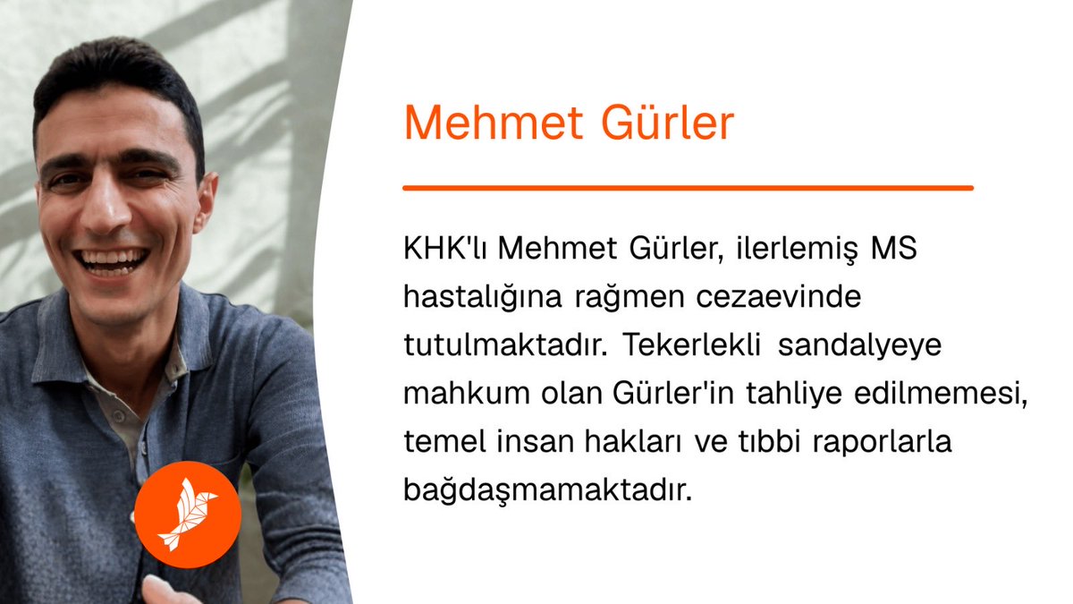 insan_sevgisii's tweet photo. KHK'lı Mehmet Gürler, ilerlemiş MS hastalığına rağmen cezaevinde tutulmaktadır. Tekerlekli sandalyeye mahkum olan Gürler'in tahliye edilmemesi, temel insan hakları ve tıbbi raporlarla bağdaşmamaktadır.

MehmetGürlere Adalet
#DenizcilikveKabotajBayramı https://t.co/Q6hTHEQx5E