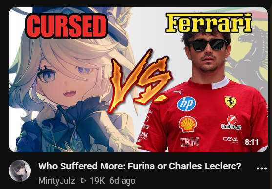 zkodla's tweet photo. my recommendations when i play genshin and watch F1: https://t.co/uoTw0F5ds5