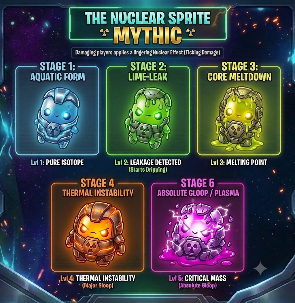 BeingPB's tweet photo. #DesignASprite The Nuclear Sprite - Mythic - Damaging players applies a lingering nuclear effect (ticking damage) https://t.co/hxaLk4mQkM