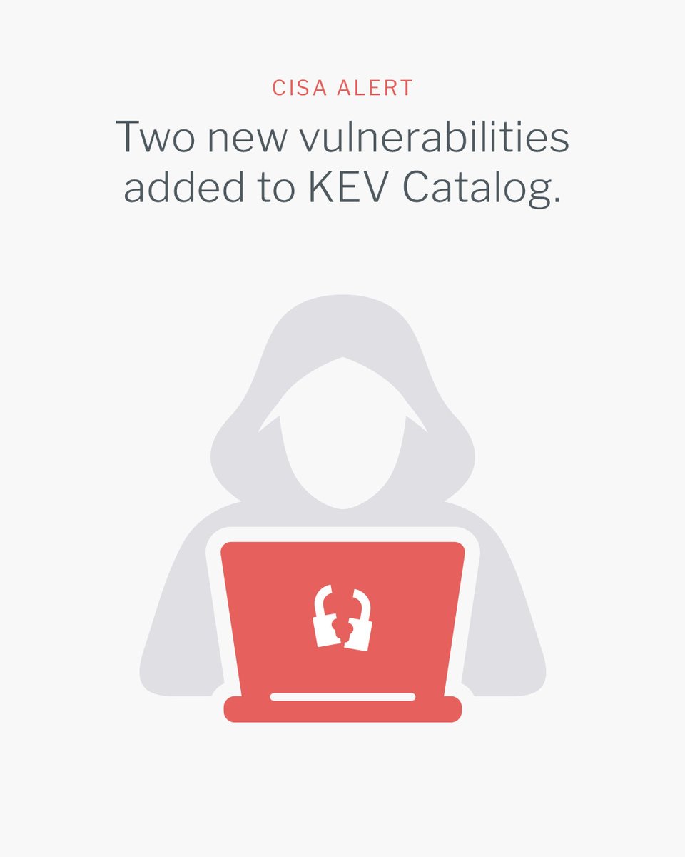 ct_comp's tweet photo. Two new KEVs ⚠️

Last week, @CISAgov added two new vulnerabilities to its Known Exploited Vulnerabilities (KEV) Catalog. These vulnerabilities are “frequent attack vectors for malicious cyber actors and pose significant risks”: https://t.co/LT3VAiJh0w. https://t.co/X6U2ibNCrh