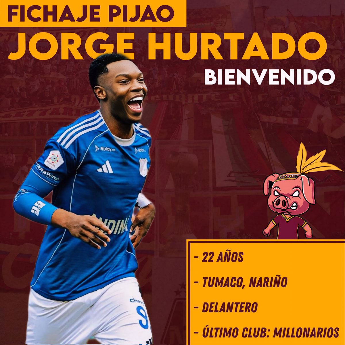 lechonamecanica's tweet photo. 🐷✅ Jorge Hurtado es oficializado como nuevo jugador del Tolima.

El delantero se convierte en la 2da contratación para el 2do semestre.

Su último club fue Millonarios pero viene procedente del Watford, con quién se acordó un préstamo con opción de compra.

Bienvenido 🟤🟡 https://t.co/MQ1gqcrtoD