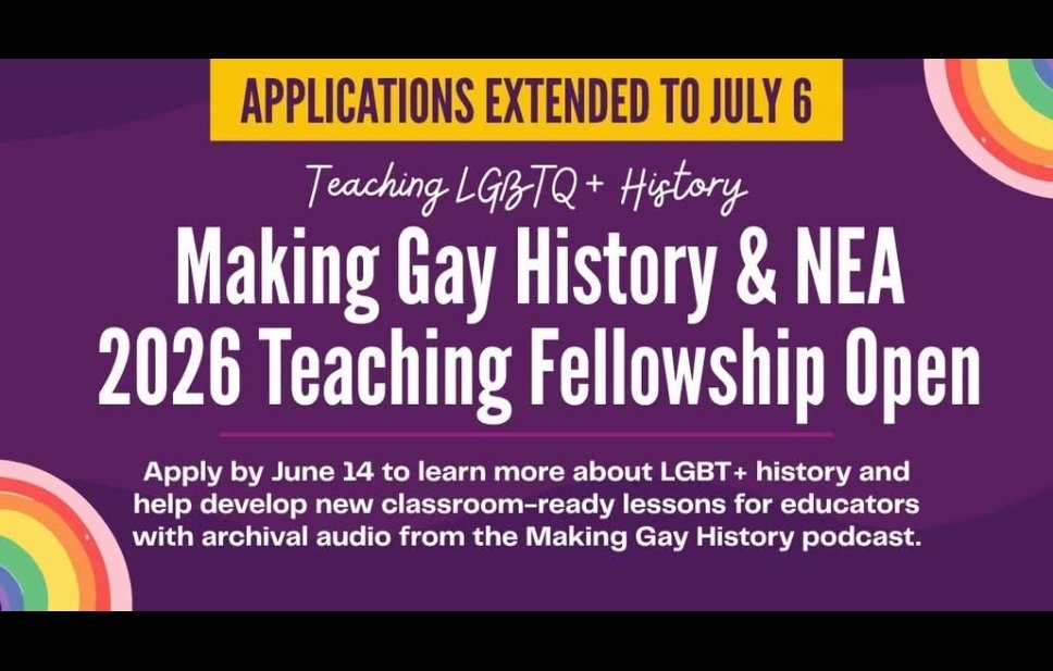 BenMostynTX's tweet photo. Parents are tired of rainbows in our schools. Texas is FAILING in education, why is this allowed!? Enough is ENOUGH. Stop the indoctrination, focus on the core curriculum! #Education #Kids #School #Parents #MostynForTexas
Texas State Teachers Association posted:
"The Making Gay History/National Education Association 2026 Teaching Fellowship is now open to bring together up to 20 current classroom teachers to deepen their understanding of LGBTQ+ history, create lessons and share this history with their students.
Applications are encouraged from experienced, reflective educators with 5–10 years of classroom experience who are passionate about teaching LGBTQ+ history, skilled in lesson design, able to implement their work within local contexts and committed to supporting students while navigating challenges with professionalism."