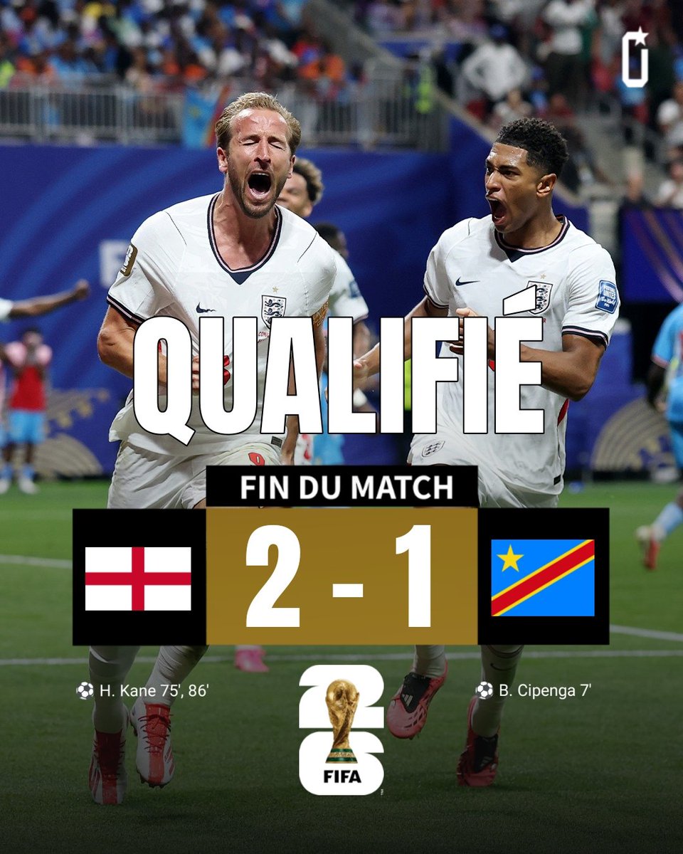 Oltinalacon22's tweet photo. TERMINÉ ⏱️ 
ANGLETERRE 🏴󠁧󠁢󠁥󠁮󠁧󠁿 2-1 🇨🇩 RD CONGO

      ⚽ B. Cipenga 7'
⚽ H. Kane 75', 86'

𝗟'𝗔𝗡𝗚𝗟𝗘𝗧𝗘𝗥𝗥𝗘 𝗥𝗘𝗡𝗩𝗘𝗥𝗦𝗘 𝗟𝗔 𝗥𝗗𝗖 𝗚𝗥𝗔̂𝗖𝗘 𝗔̀ 𝗨𝗡 𝗗𝗢𝗨𝗕𝗟𝗘́ 𝗗'𝗛𝗔𝗥𝗥𝗬 𝗞𝗔𝗡𝗘 𝗘𝗡 𝗙𝗜𝗡 𝗗𝗘 𝗠𝗔𝗧𝗖𝗛 !! 🏴󠁧󠁢󠁥󠁮󠁧󠁿

#FIFAWorldCup https://t.co/IAEiF6kDNt