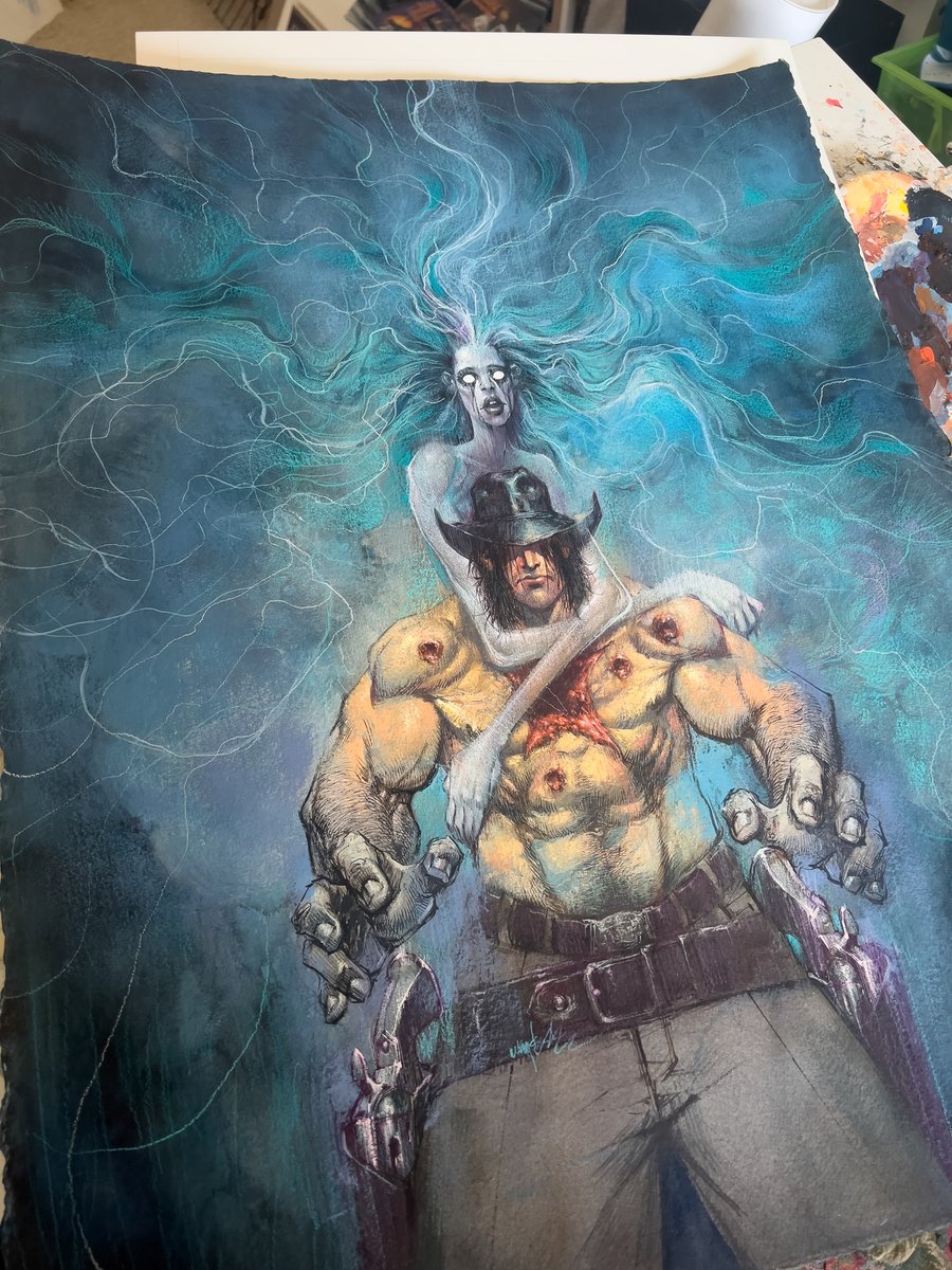 WAYSHAK's tweet photo. This is the very large painting used for the cover to the 1st issue of DEAD ACRE, the newest series from @thevaultcomics  

Issue 1 drops today!  Available at shops everywhere. https://t.co/dDuJ9BkufL