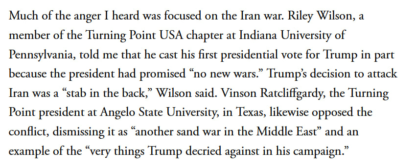 officialrnintel's tweet photo. 🇺🇸⚡️- The Atlantic reports that TPUSA chapters and Young Republican groups in colleges across the country are universally swinging away from President Trump due to his failures in the Iran War and shortcomings on immigration reform.

The Atlantic quotes multiple TPUSA chapter leaders who claim that Nick Fuentes's influence continues to grow exponentially among politically active young people.