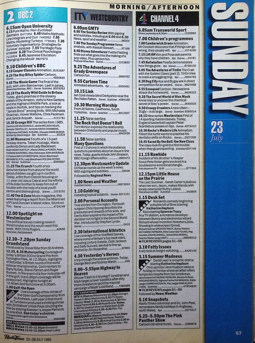 TvDidYouSee's tweet photo. #OnThisDay 23 July 1995 ๐บTV Listings
The O ZONE goes behind the scenes at the latest pop video from #AntAndDec.
#RonnieCorbett hosts SMALL TALK.
Another chance to see #NicholasLyndhurst in THE TWO OF US.
#RikkiLake and #Divine lead the cast of HAIRSPRAY. https://t.co/ldy4nKxCyS