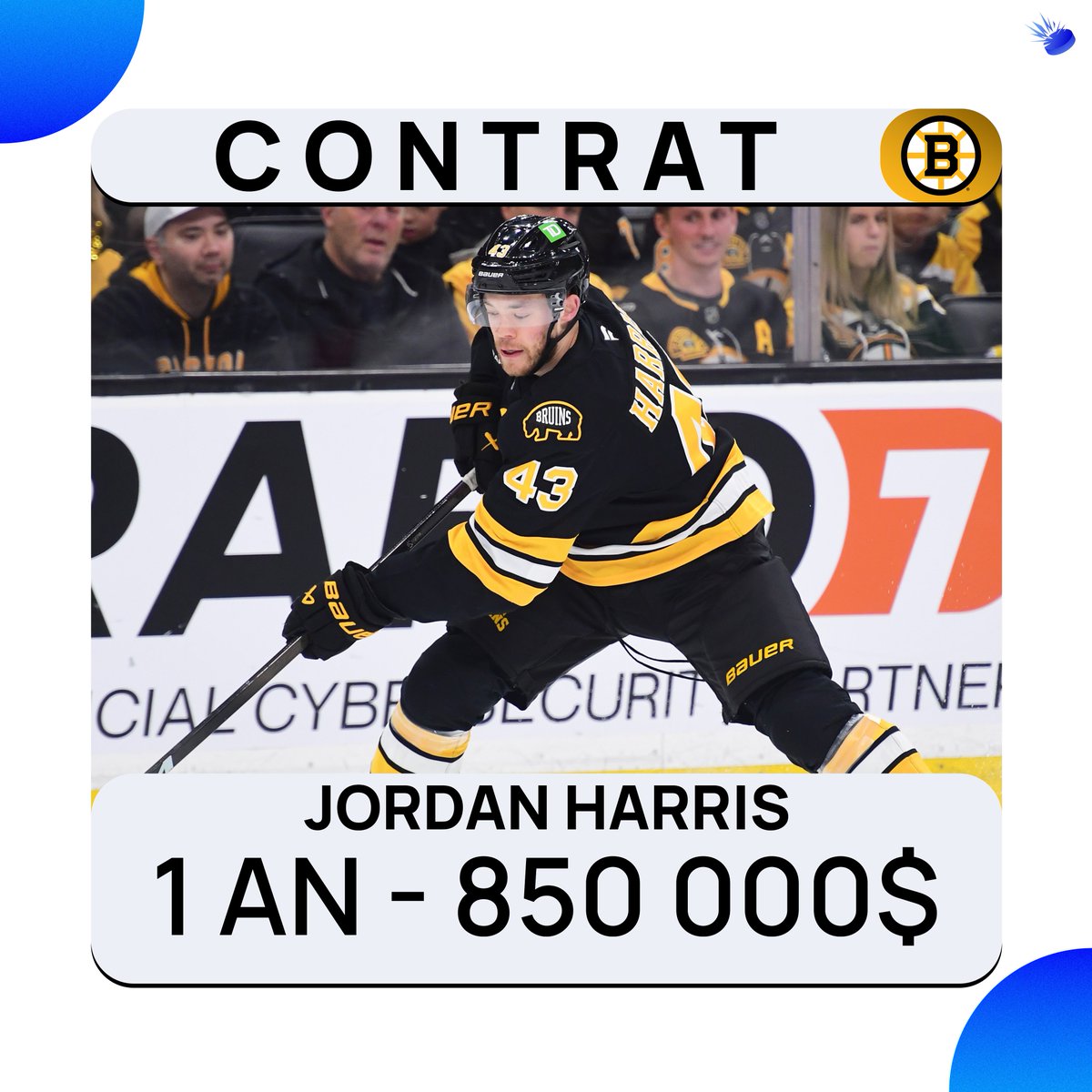 TheIcebreakerFR's tweet photo. Jordan Harris signe un nouveau contrat d'un an avec les Bruins, d'une valeur de 850 000 $.

via @FriedgeHNIC https://t.co/I5wNSaoFnd