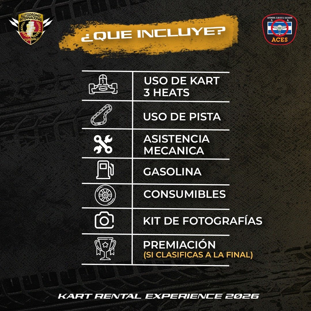 todomotorsv's tweet photo. 🏁🔥 ¡ES TU MOMENTO DE VIVIR LA ADRENALINA EN EL JABALÍ!

¿Siempre has soñado con correr en un autódromo? 🏎️💨 Esta es tu oportunidad de sentir la emoción del automovilismo con la Kart Rental Experience 2026 – Categoría de Iniciación, en el Autódromo Internacional El Jabalí.

🗓️ Domingo 5 de julio
⏰ 9:00 a.m.
💵 Inscripción: $50
🚨 ¡Solo 16 cupos disponibles!

✅ Tu inscripción incluye:
🏁 3 heats en pista con kart incluido.
⛽ Gasolina, consumibles y asistencia mecánica.
📸 Kit de fotografías.
🏆 Premiación si lográs clasificar a la gran final.

⚠️ Requisitos:
✔️ Tener 14 años o más.
✔️ Medir al menos 1.45 m.
✔️ Usar jeans, zapatos cerrados y suéter o chaqueta.

💥 No importa si nunca has corrido, esta experiencia está diseñada para que des tus primeros pasos en un circuito profesional. ¡Reuní a tus amigos y vení a vivir la pasión por la velocidad!
