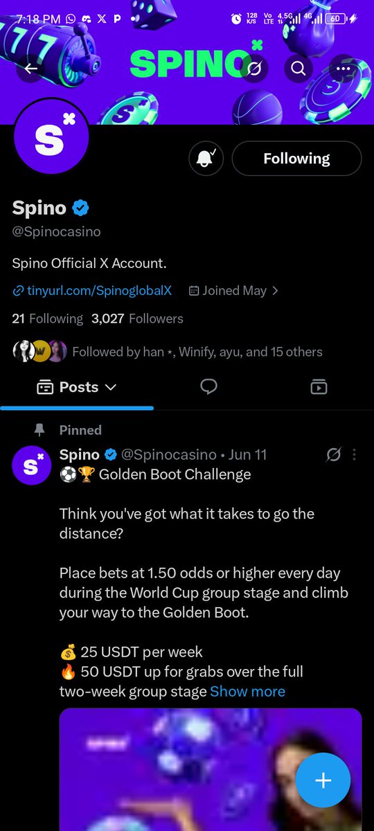GeneralMartia's tweet photo. @MrWinify @WinifyGG @Spinocasino Done ✅ https://t.co/XiRphA6XDy