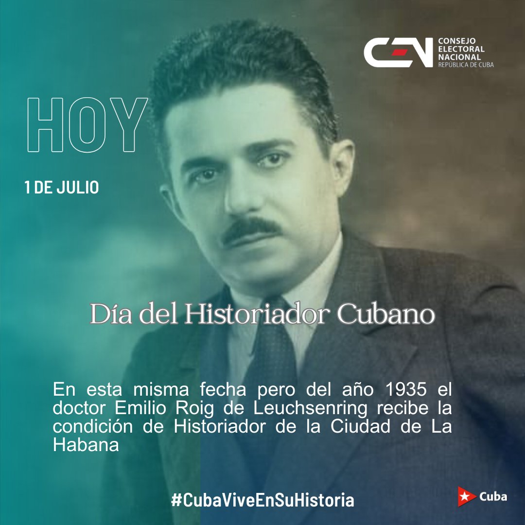 Elecciones_Cuba's tweet photo. 📜 Feliz Día del Historiador Cubano
En el Día del Historiador Cubano, la familia de #CENCuba 🇨🇺 felicita a quienes, con rigor, compromiso y amor por la Patria, preservan nuestra memoria histórica y fortalecen la identidad de la nación.
¡Muchas felicidades! 👏 https://t.co/j9gCvKHlQS