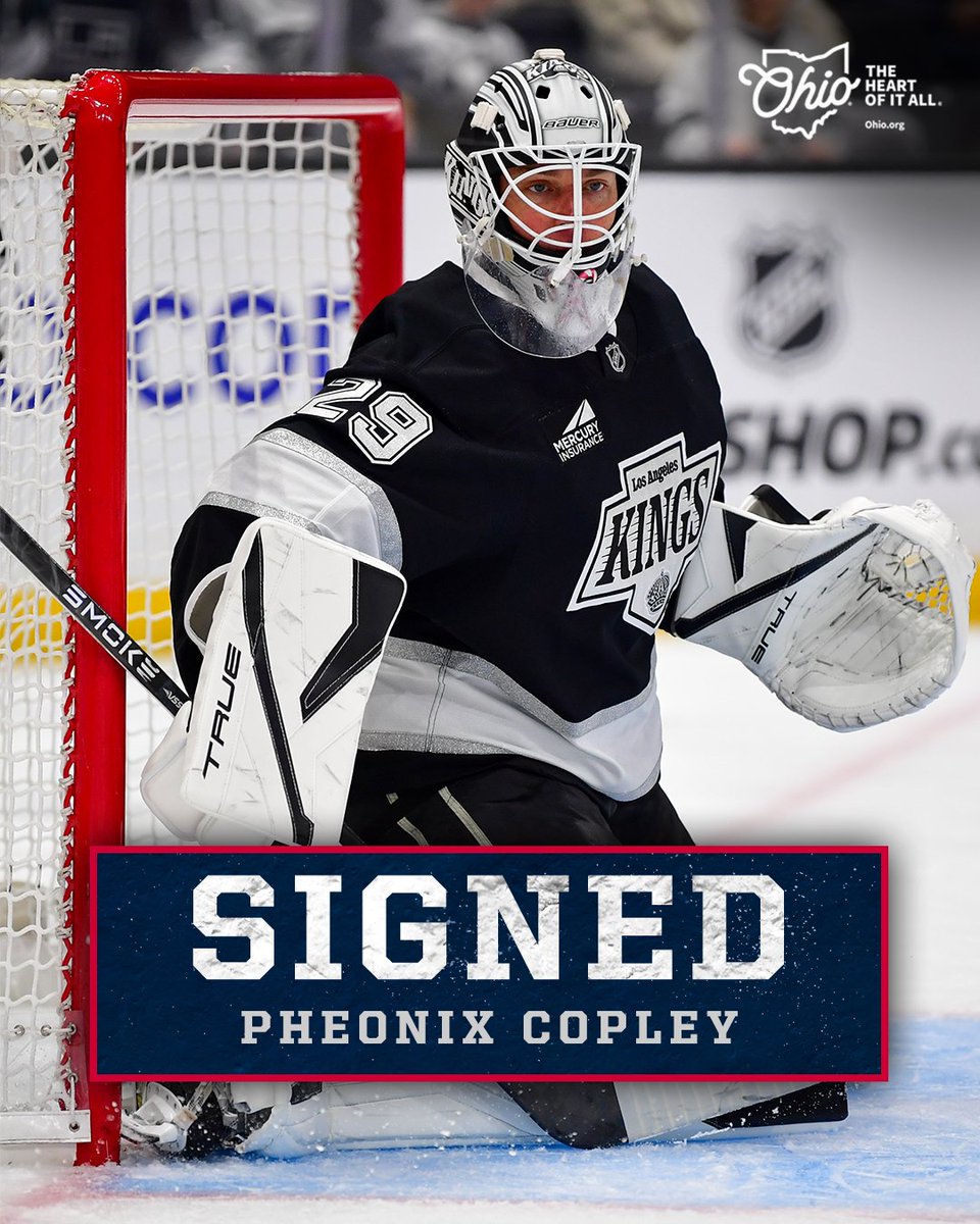 BlueJacketsNHL's tweet photo. COPLEY’S COMING TO OHIO 💥

We’ve signed G Pheonix Copley to a one-year contract for the 2026-27 season!

📝 https://t.co/3YaBRO4DlA

CBJ x @OHHeartofitAll https://t.co/yG0syTnxST