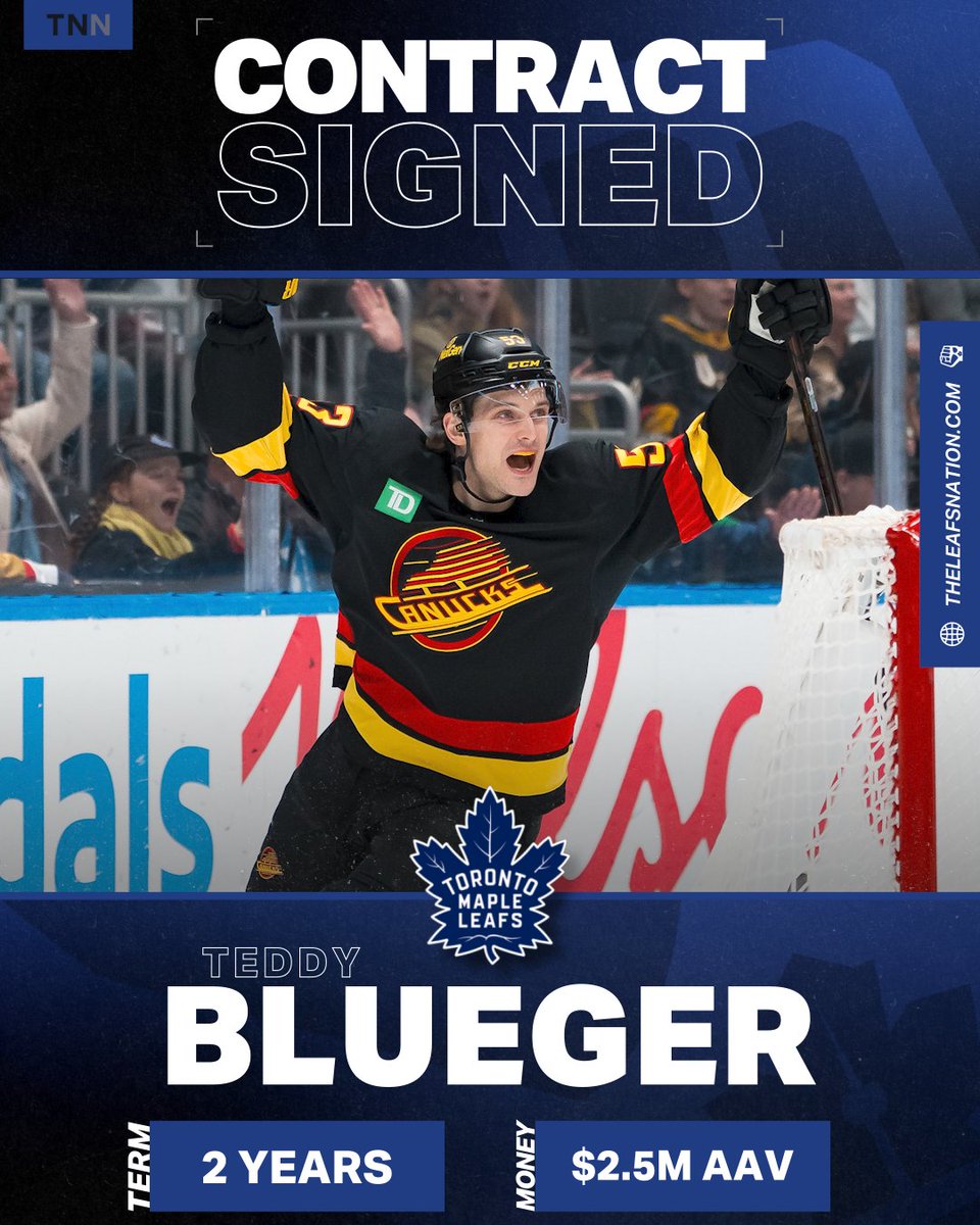 TLNdc's tweet photo. Per @FriedgeHNIC, the Leafs have signed Teddy Blueger https://t.co/ADkc7uHsPO