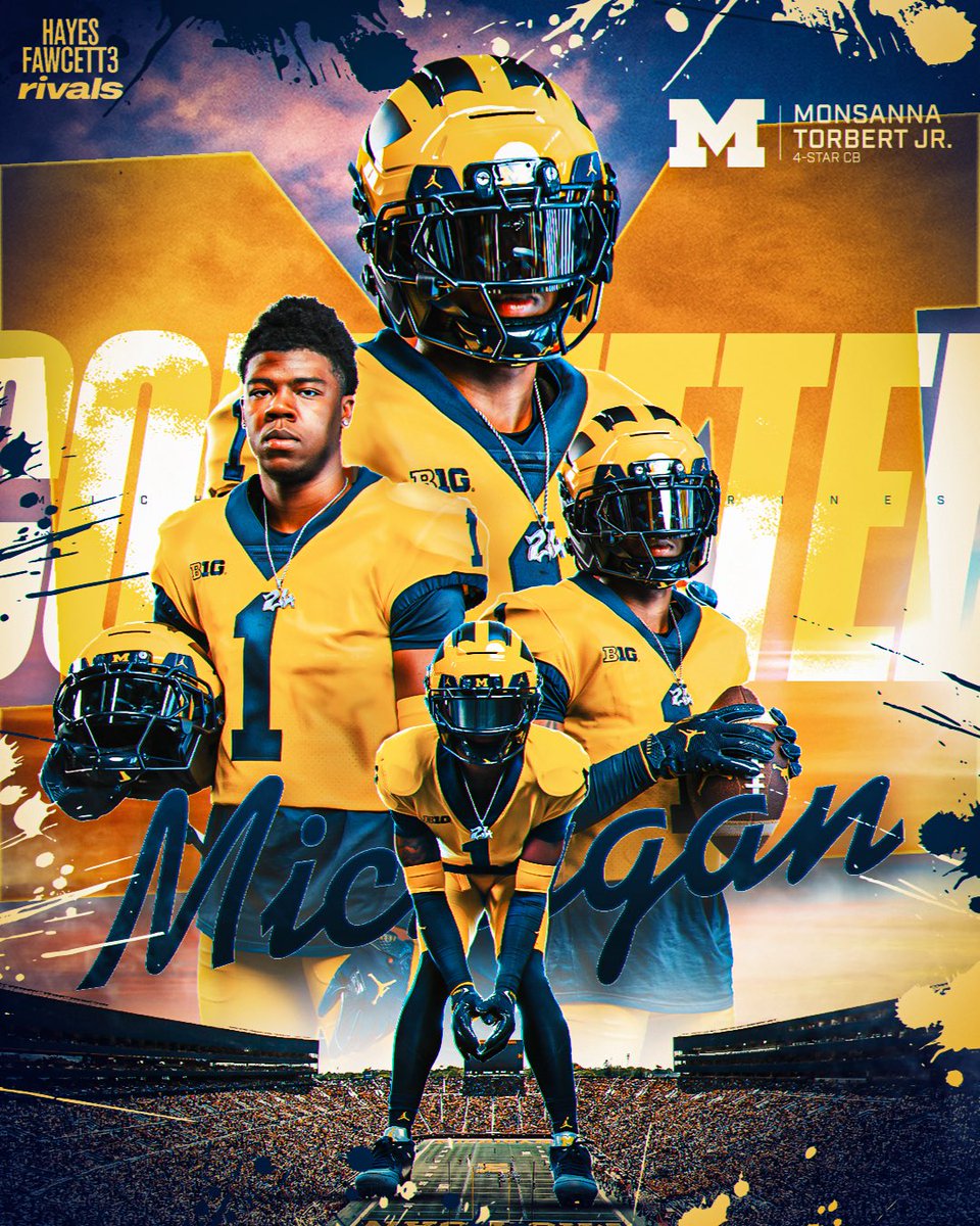 Hayesfawcett3's tweet photo. BREAKING: Four-Star CB Monsanna Torbert Jr. has Committed to Michigan, he tells me for @Rivals

The 6’0 175 CB chose the Wolverines over Ohio State and Indiana 

“I guess I’m the villain now, GOBLUE”

https://t.co/ESqFiFi7Jy https://t.co/xUIrcpxr5W