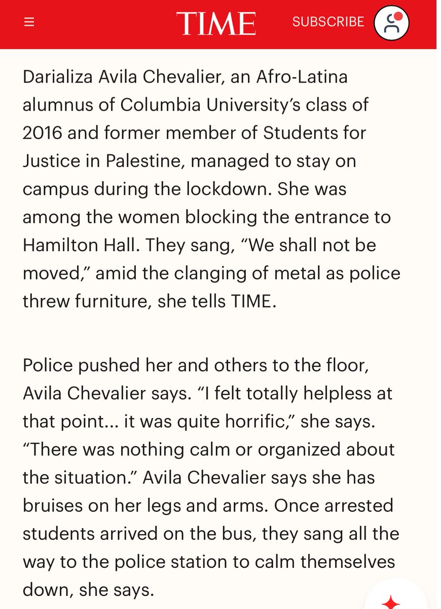 HenMazzig's tweet photo. Darializa Avila Chevalier was arrested at the Columbia protesters’ “Hind’s Hall” occupation, during which they took a custodian hostage. 

Two custodians harmed by the protests later sued Columbia and the protesters themselves.

Now, her supporters are holding up that arrest as evidence of her credentials as a social justice advocate. 

Make it make sense.