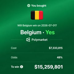 bettingkingz9's tweet photo. Someone has 7 Million on Belgium to win? They are currently losing 2-0.

Is this legit @Polymarket https://t.co/W35zI8BTfd
