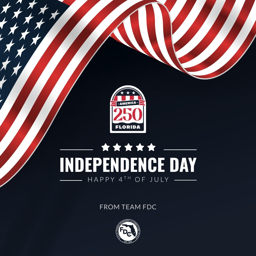 FL_Corrections's tweet photo. As our country comes together this Independence Day to celebrate America’s 250th anniversary, FDC honors the principles, courage, and sacrifice that has shaped the United States into the freest and most prosperous nation in the world.

We are especially grateful to FDC’s dedicated staff serving this holiday to help keep Florida's communities safe.

Happy Fourth of July!