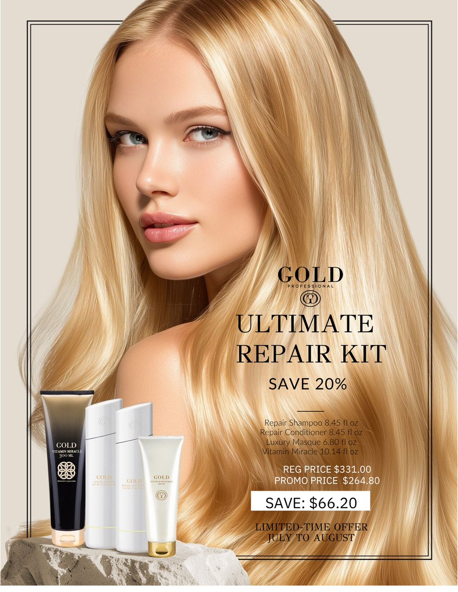 DehautDesign's tweet photo. Save big in July/August. Ultimate repair kit is available now in Canada! 

Visit your Gold Professionnal salon now! 

*not available at our store, it's a salon exclusive ONLY, and it is not sold online anywhere. 

#SustainableLiving #sustainablehair #vegan #veganbeauty https://t.co/sHBUoGu92K