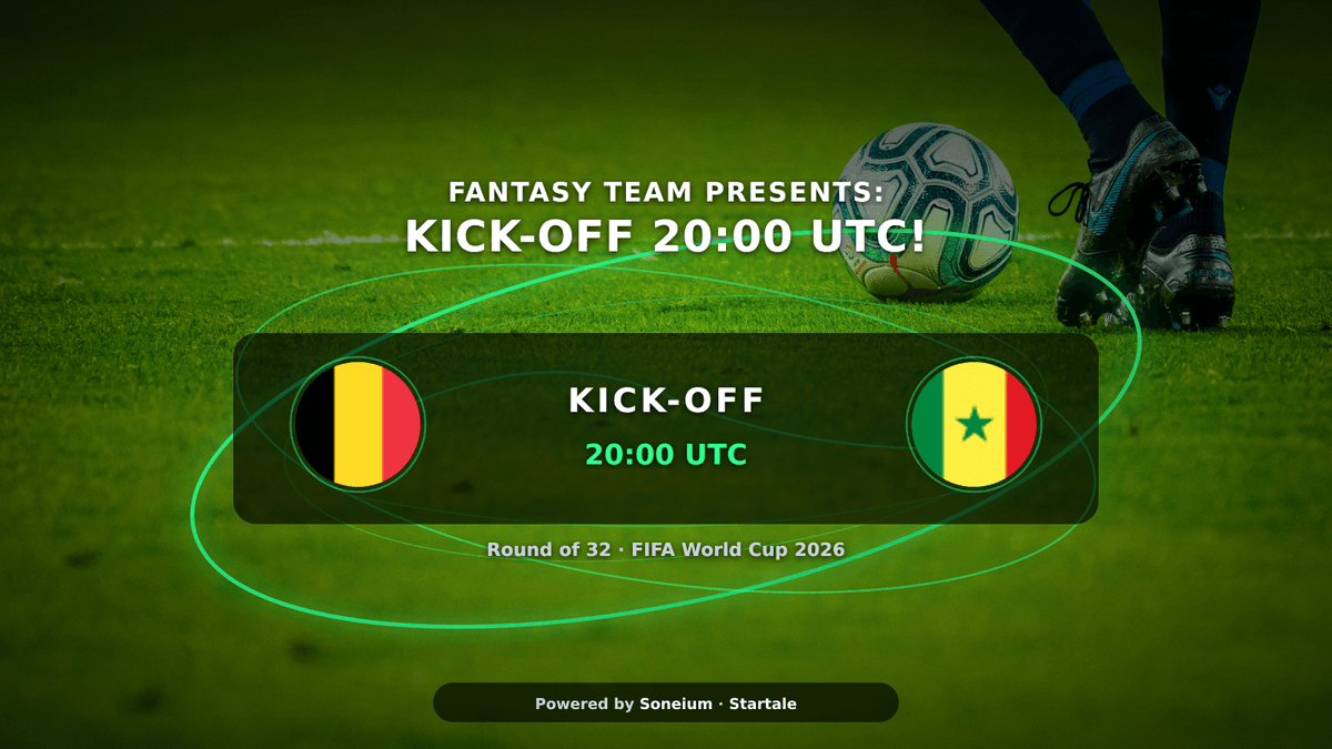 fantasyteamio's tweet photo. ⏰ 1 HOUR TO KICK-OFF! 🇧🇪 Belgium vs Senegal 🇸🇳 ⚽🔥

Round of 32 — one team goes home tonight.

FantasyTeam predictions are locking in — who's your pick to advance?

Lock your XI. Check your squad.

#WorldCup2026 #FantasyTeam #Football #Soneium #Startale #Belgium https://t.co/heWFJdyKYs