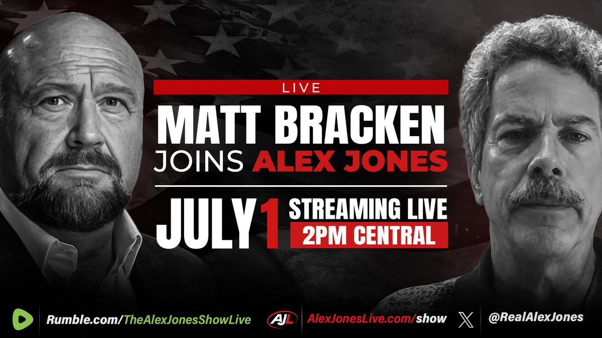 AJNlive's tweet photo. LIVE: Former Navy SEAL Matt Bracken Breaks Down Trump, Iran, Ukraine & The Latest Birthright Citizenship Decision
—TUNE IN: https://t.co/M1wHlWYM87
@Matt_Bracken48 #AlexJonesShow https://t.co/3OAsySUovp