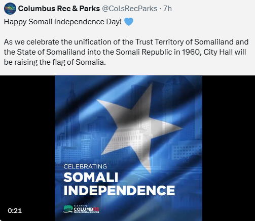 Clay4MainStreet's tweet photo. This is disgraceful. It should be against the law to fly the Somali flag above government buildings in the United States.

I wonder why they deleted this post? 🤔 https://t.co/ylCAZ6IErj