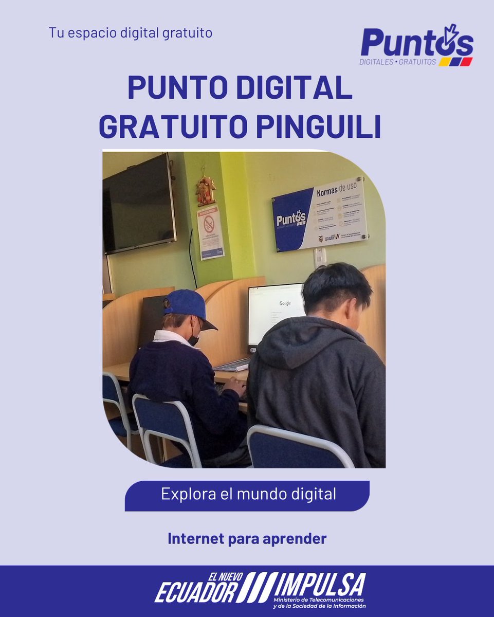tun_014's tweet photo. 📚 Aprende, conéctate y capacítate

El Ministerio de Telecomunicaciones y de la Sociedad de la Información (MINTEL), a través del Proyecto Puntos Digitales Gratuitos, impulsa el acceso gratuito a la tecnología para fortalecer las habilidades digitales de la ciudadanía. https://t.co/Mmibqb9XAE