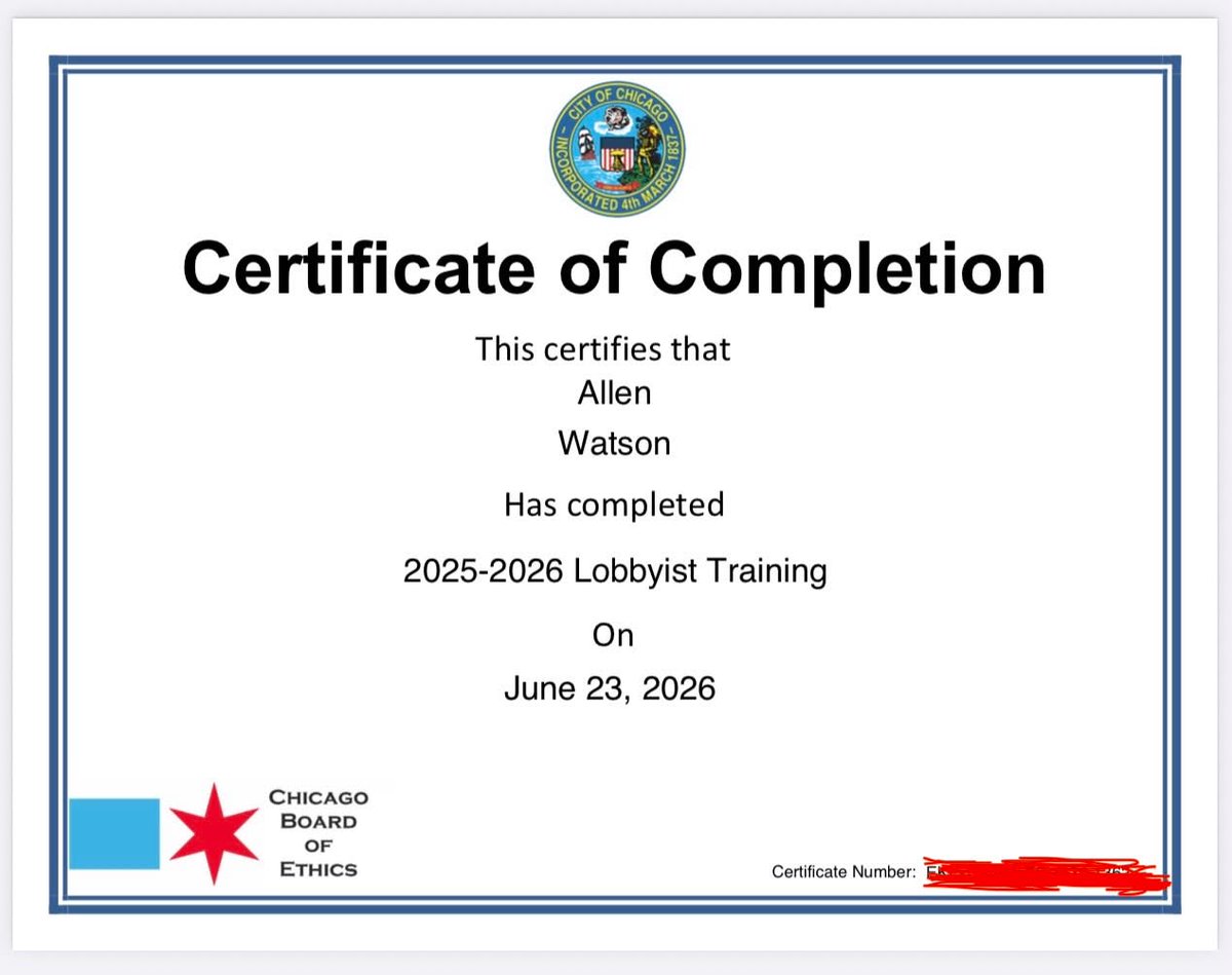 ChicagoWeStand's tweet photo. Our Chairman Board of Directors and CEO @realAllenWatson ⭐️ 2026 Authorized Certified Registered #Lobbyist for our #Lobbying Organization 🙌🏽 #FederalLobbying 501(c)(3) Public Charity Non-Profit 501(h) Elected Organization @ChicagoWeStand ✊🏾with the @ChicagoEthicsBd in Chicago 🔥 https://t.co/IPSIGsZnBh