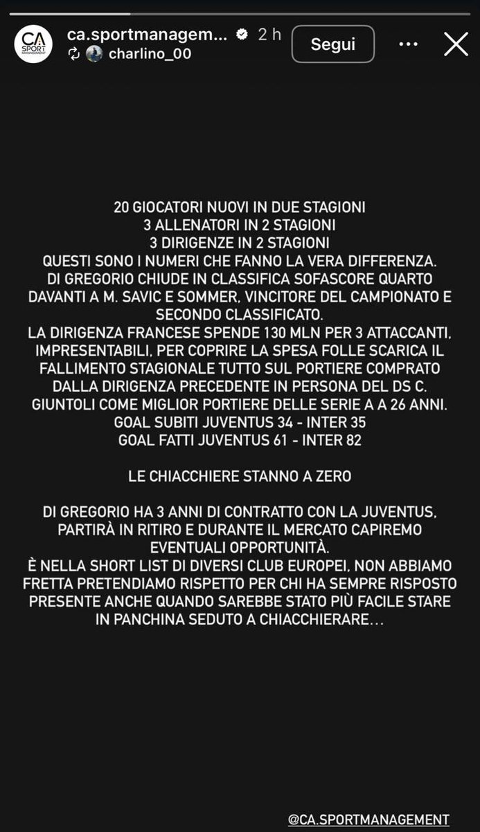 Juventus_Reborn's tweet photo. ⚠️🇮🇹 Il procuratore di Michele #DiGregorio ha lanciato delle frecciatine attraverso una storia su Instagram. https://t.co/EK7nPrwDkD