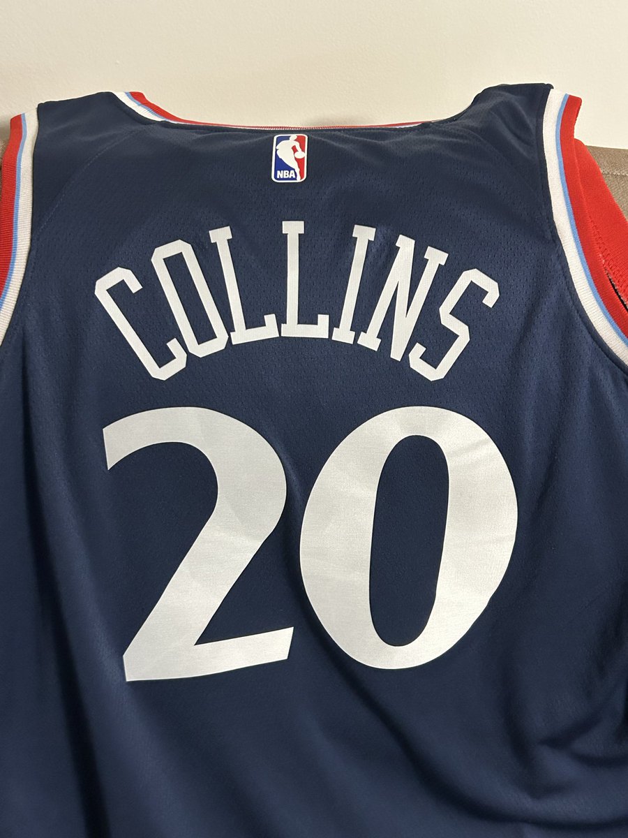 CallMeJoelz's tweet photo. R.I.P. another jersey only got to wear for one year… appreciate your effort out there. Seeing that YAM in Brooklyn live, followed by the crazy block was an honor. Became one of my favorite players, rooting for you. @jcollins20_  🫡🫡🫡 https://t.co/ine7y38Y6A