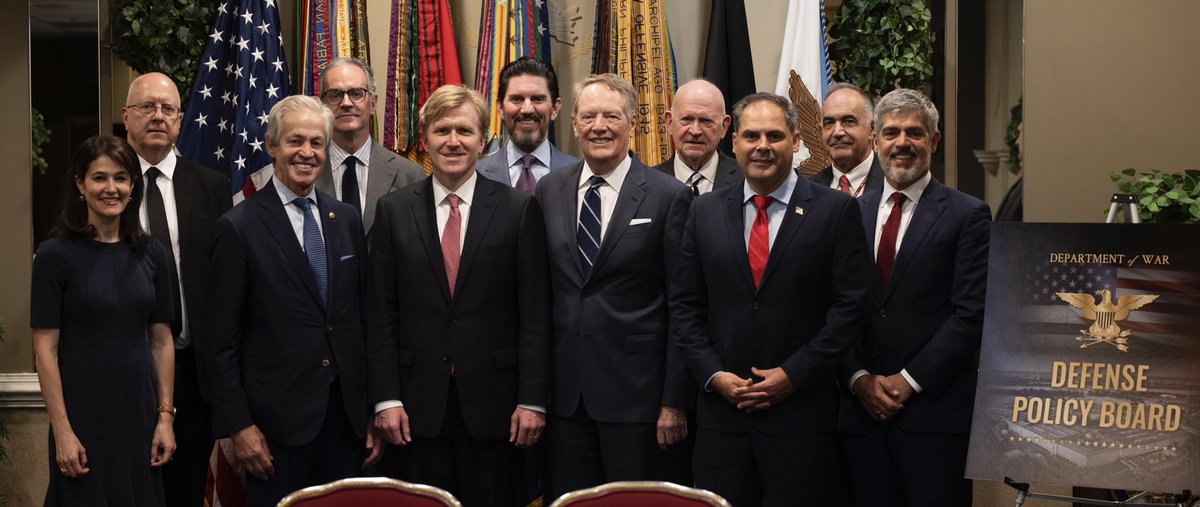 USWPColby's tweet photo. It was a great privilege last week to swear in the members of the @SecWar Defense Policy Board. 

Led by Chairman Robert Lighthizer and Vice Chairman Norm Coleman, the DoW Defense Policy Board is composed of an outstanding group of distinguished public servants and brilliant thought leaders. We are proud and grateful to benefit from their counsel as we advance President Trump’s agenda under Secretary Hegseth’s leadership.

Defense Policy Board Members:
•Mr. Marc L. Andreessen;
•Mr. Michael N. Anton;
•Ms. Rachel A. Bovard;
•The Honorable Tom P. Feddo;
•The Honorable Mike J. Garcia;
•Mr. Kenneth P. Jones;
•Mr. Blake G. Masters;
•Mr. Daniel P. McCarthy;
•Dr. Michael P. Pillsbury;
•Adm. (Ret) Chas A. Richard;
•Mr. Francis P. Sempa;
•Mr. Christopher A. Williams; and
•Mr. Theo J. Wold.