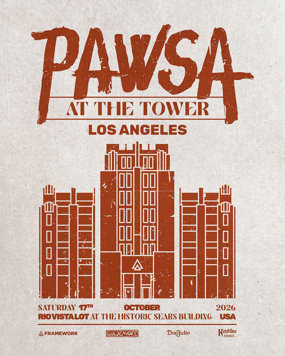 goldenvoice's tweet photo. Pawsa takes over the Rio Vista Lot at the Historic Sears Tower on 10.17 🔥 Tickets on sale tomorrow at 12pm

https://t.co/2c5mVLjLjN https://t.co/B2myraIHHc