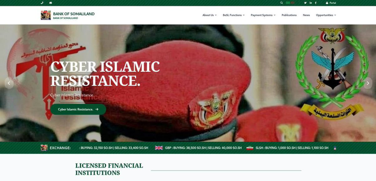 NexusEchoX's tweet photo. 🚨 Somaliland’s Ministry of Foreign Affairs website hacked by a group calling itself “Cyber Islamic Resistance,” which posted images of Houthi leaders including Yahya Saree.

The Central Bank website was also targeted.

Sites taken offline for investigation.

This follows Israel’s recognition of Somaliland and Houthi threats.

#Somaliland 
#CyberAttack