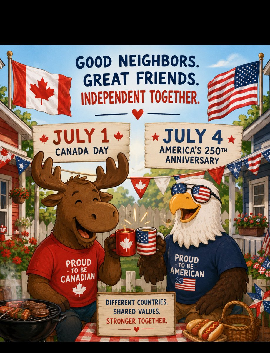 GovDunleavy's tweet photo. As we in Alaska, and across America get ready to celebrate our 250th anniversary of Independence on July 4, I also want to wish our Canadian neighbors a very happy Canadian Day today, July 1!

Two great countries and two great neighbors celebrating our Independence together in the same week.