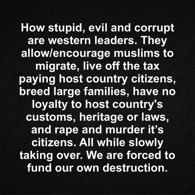 01Funkytown's tweet photo. Stop having suicidal empathy for illegal migrants and refugees. They shouldn’t be here. 

They want to turn our country into the one they just left.

Coming here to leech off the system and cry racism is no longer acceptable.

They come into our country and tell us how to run it.

Public sentiment in the U.S. is at a breaking point.

They pose a national security risk. 

Deport them. Denaturalize.