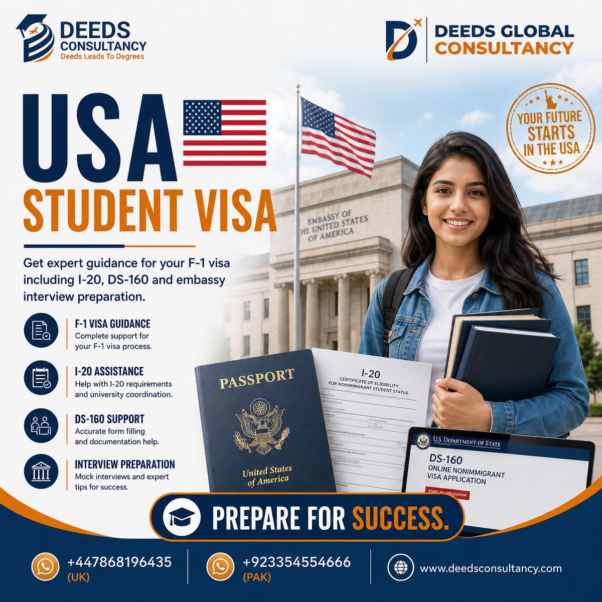 deedsconsult's tweet photo. 🇺🇸 Your U.S. education journey starts here. Let our experts guide every step.

#USAStudentVisa #StudyInUSA #F1Visa #StudyAbroad #DeedsConsultancy #VisaSupport #InternationalStudents #Admissions #HigherEducation #USA https://t.co/jtAzK0ykCt