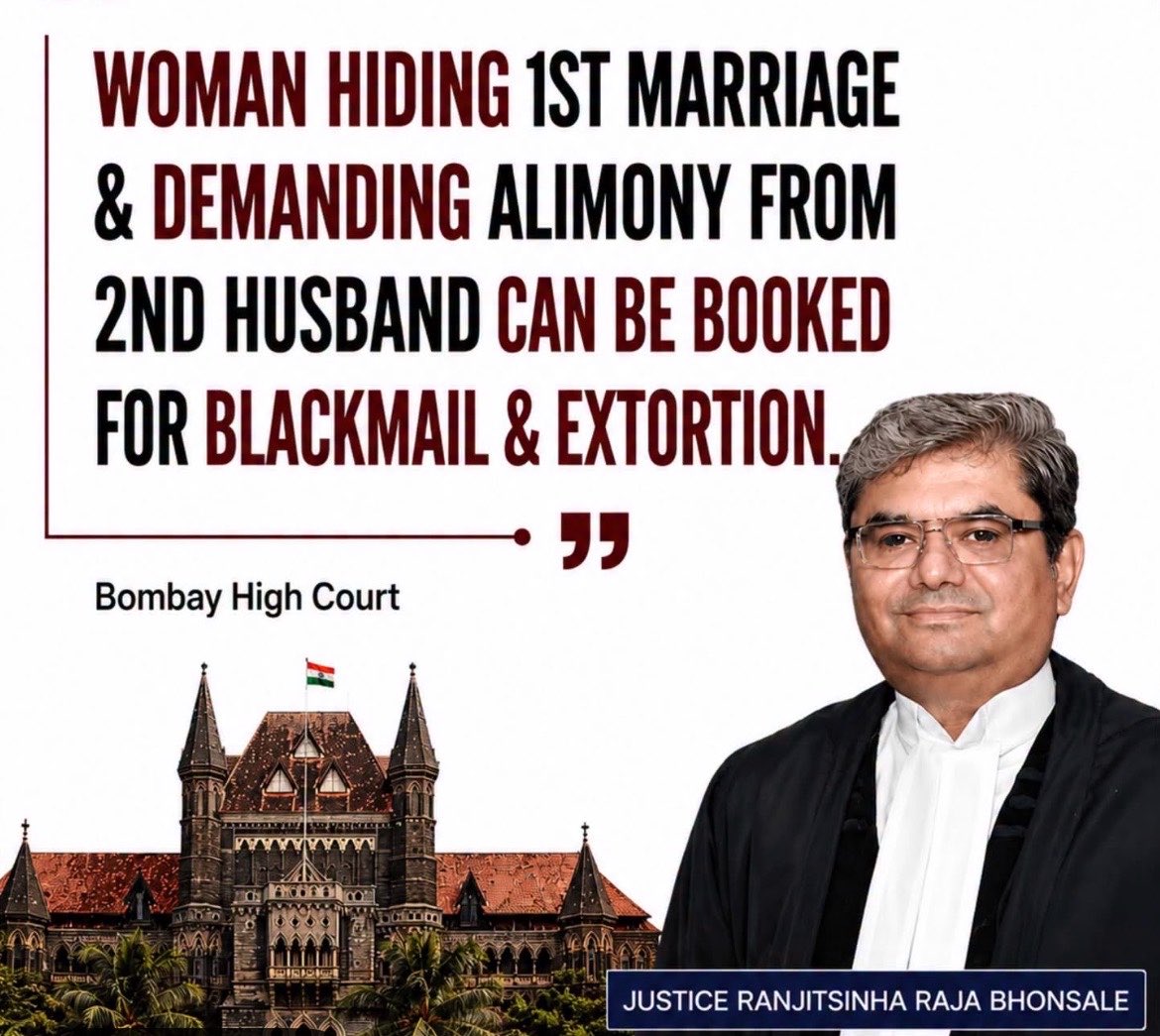 SamSiff's tweet photo. Hide your first marriage.
Trap another man into marriage.
Demand alimony from him.

And then call it “women empowerment”?

The Bombay High Court has made it clear: if a woman conceals her existing marriage and uses the second husband as an ATM, she may face criminal consequences, including blackmail and extortion charges.

Marriage is not a licence to commit fraud.