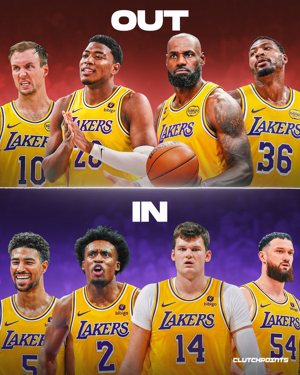 ClutchPoints's tweet photo. The new look Los Angeles Lakers ⭐️

Luka Doncic             ➡️      Luka Doncic
Austin Reaves         ➡️      Austin Reaves
LeBron James          ➡️      Jake LaRavia
Jake LaRavia            ➡️      Sandro Mamukelashvili
Deandre Ayton        ➡️      Walker Kessler

Marcus Smart          ➡️      Collin Sexton
Rui Hachimura         ➡️      Quentin Grimes
Jarred Vanderbilt    ➡️      Jarred Vanderbilt
Jaxson Hayes           ➡️       Deandre Ayton
Luke Kennard           ➡️       Cameron Carr
Dalton Knecht          ➡️       Dalton Knecht
Bronny James           ➡️       Bronny James
Adou Thiero               ➡️       Adou Thiero
Maxi Kleber                ➡️       ???