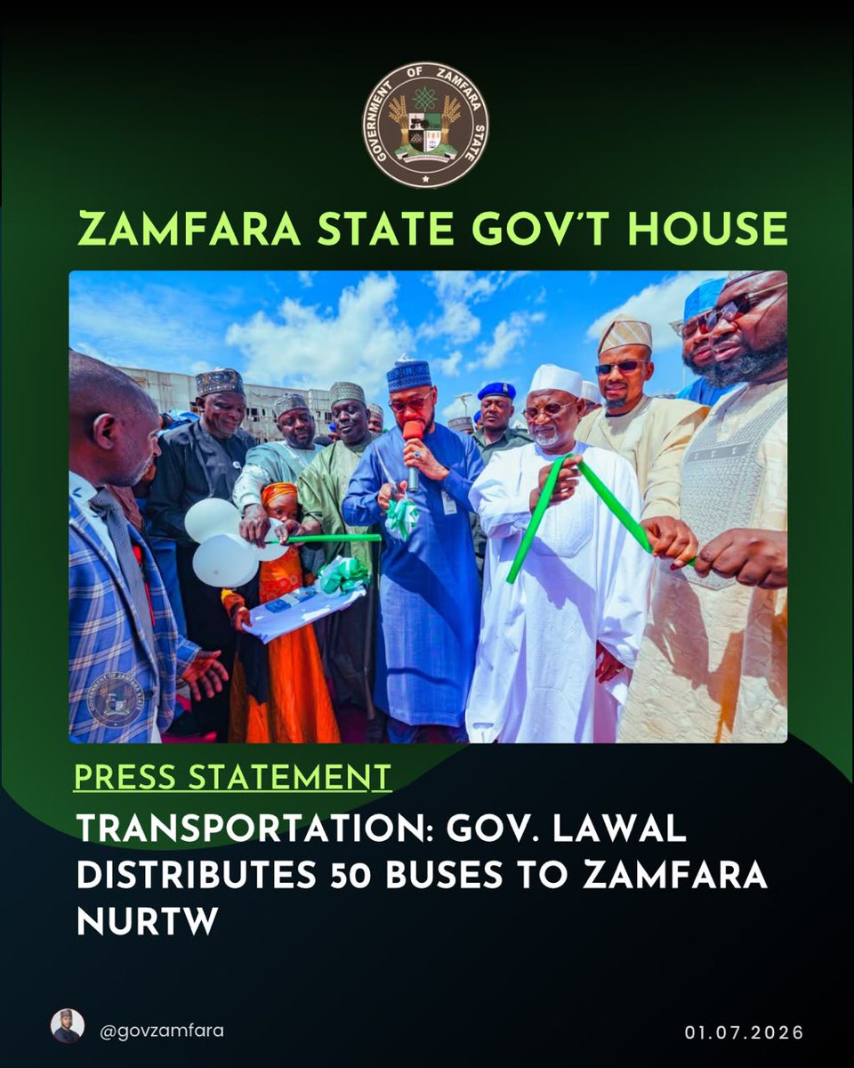 GHouseMediaHub's tweet photo. Governor Dauda Lawal has provided 50 new buses to the Zamfara State Chapter of the National Union of Road Transport Workers (NURTW). https://t.co/HxIRxKXeBI