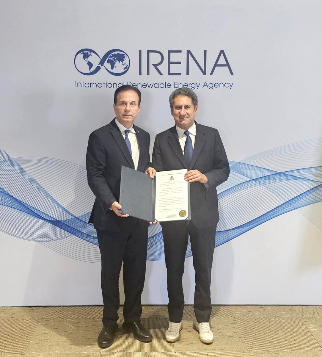 MOFABahamas's tweet photo. Bahamas Ambassador to the UAE, Qatar, and Kingdom of Saudi Arabia, H.E., Tony Joudi presented  Director General of IRENA, H.E., Francesco La Camera his credentials as permanent representative for The Bahamas on 1 July 2026 at IRENA Headquarters, Abu, Dhabi, UAE. https://t.co/YPz2LjoyZb