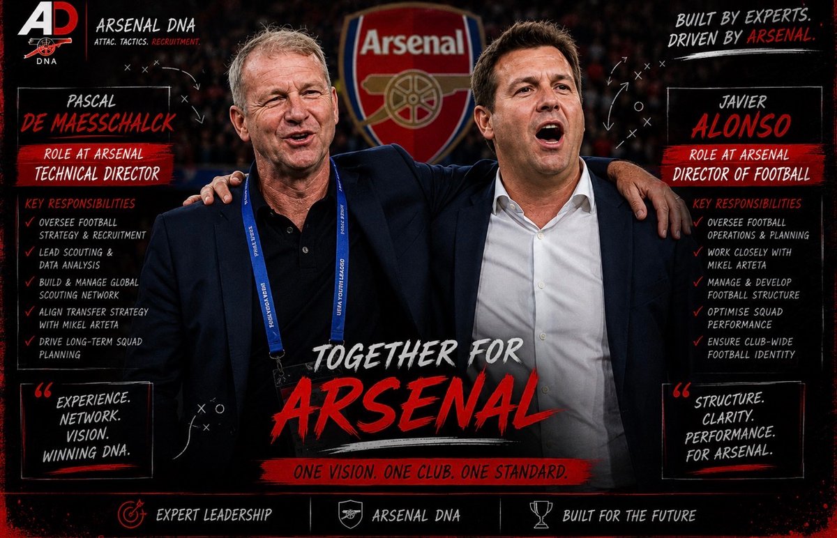 AFC_DNA's tweet photo. Academy & Scouting Pascal De Maesschalck join Arsenal as Academy Director leading youth development and pathways at Hale End.Javier Alonso joins recruitment under Berta to strengthen scouting and talent ID.Key investment in the backroom for long-term success.#ArsenalDNA https://t.co/A2FihE6Dpx