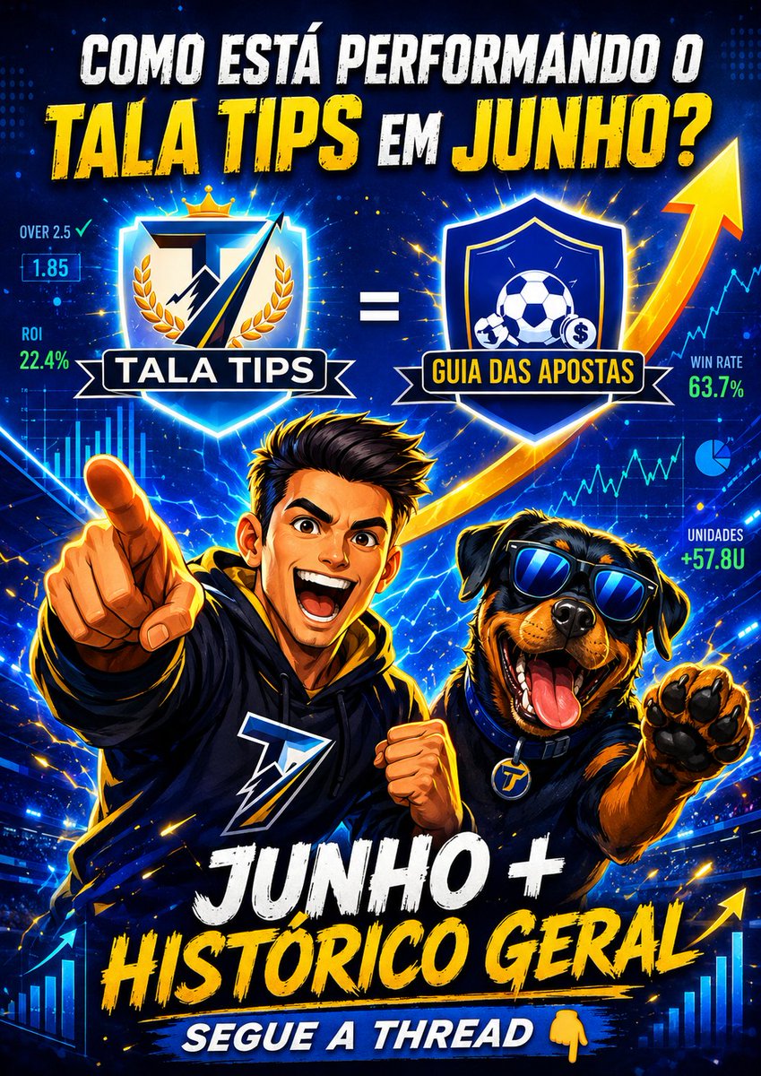 TalaTipss's tweet photo. 🚀 Como está performando o Tala Tips em parceria com o @GuiadasApostas  JUNHO + Histórico Geral?

Depois de um período mais complicado, conseguimos retomar o caminho dos lucros.

Muito trabalho, ajustes e confiança no método. Os resultados voltaram a aparecer. 📈

Segue o fio 👇 https://t.co/njoL2JOUuH