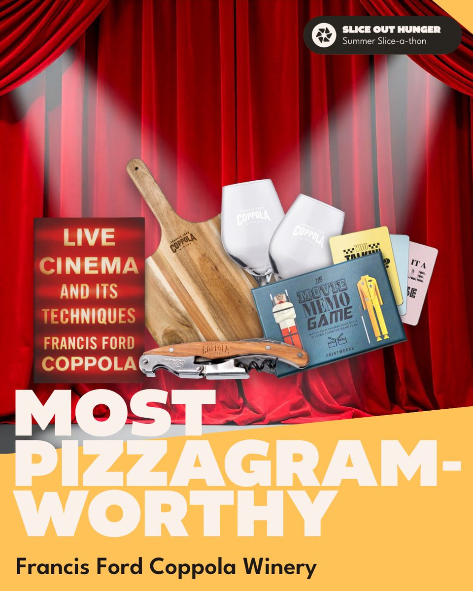 SliceOutHunger's tweet photo. Epic prizes 🏆 are here for #SummerSliceathon! First up: the Cinema, Pizza, &amp; Wine Package from @coppolawine for the Most Pizzagram-Worthy chef🧑‍🍳 Get the most engagement on your party post to win! More details are in the threads below👇

Register now: https://t.co/oBe4jIykph https://t.co/GxdMmQpPSO