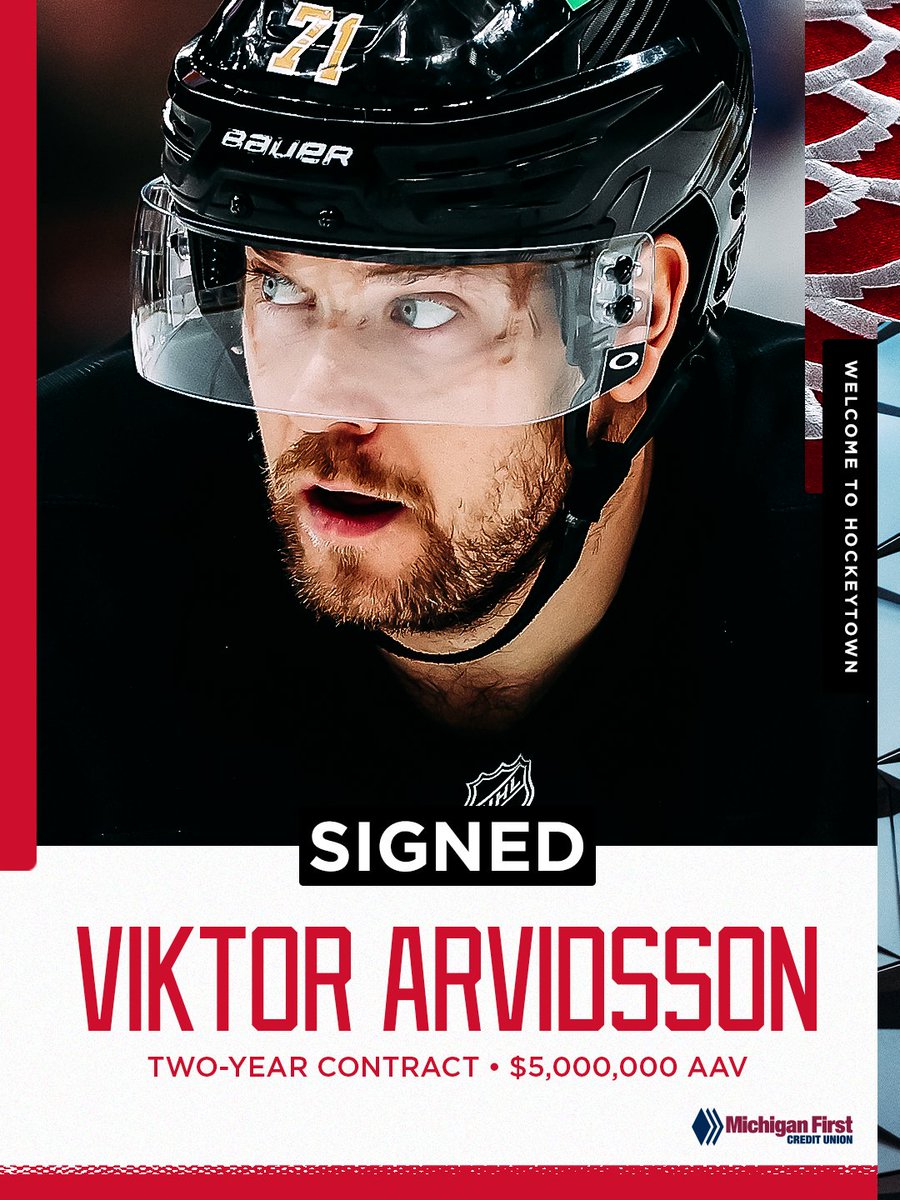 DetroitRedWings's tweet photo. ARVY PARTY‼️

The #RedWings have signed Viktor Arvidsson to a two-year contract with an AAV of $5,000,000. https://t.co/joV860eKNs