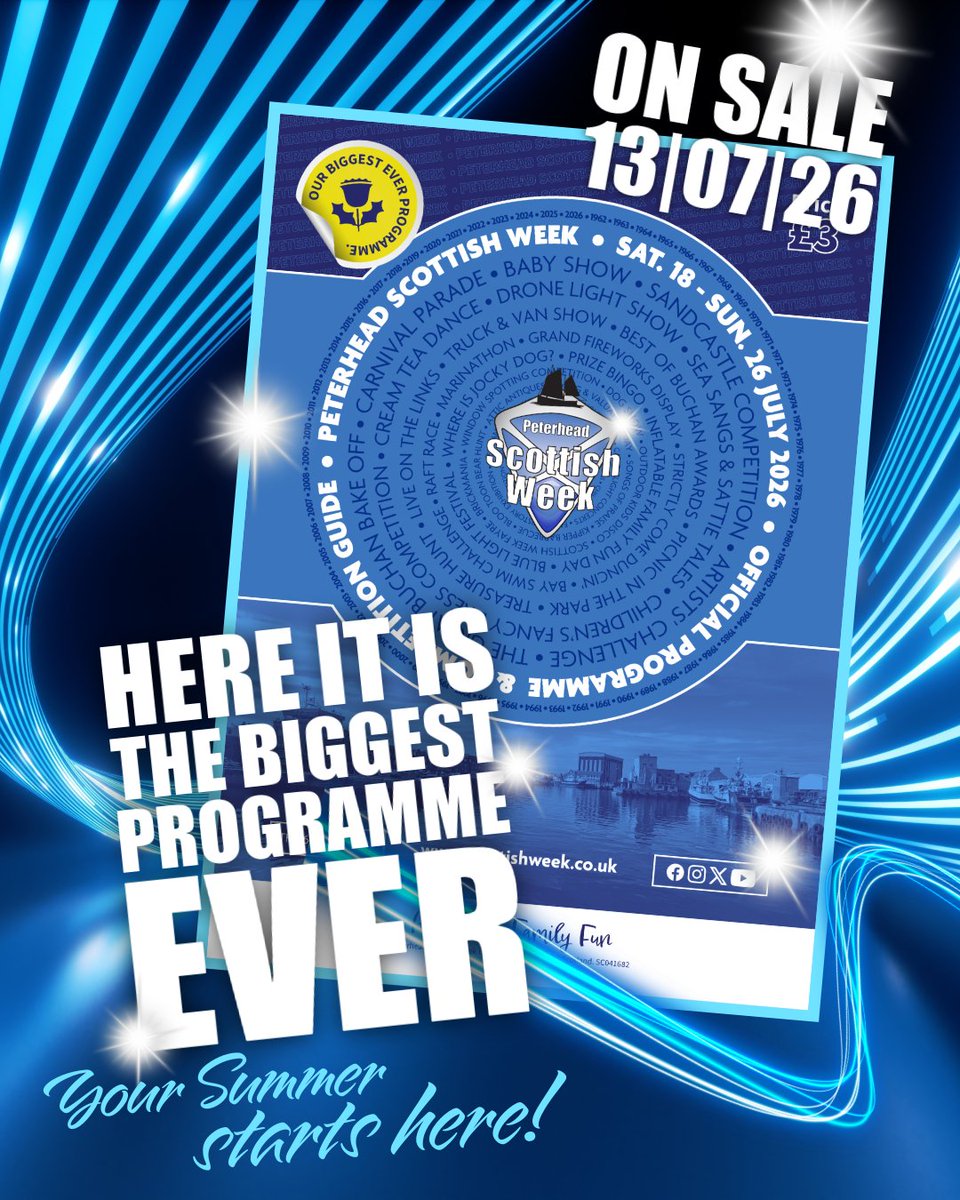 scottishweek's tweet photo. Here is is!

The official programme for the 64th Peterhead Scottish Week.

It's our biggest programme EVER, and contains all the information you need for over 60 events this year!

Designed by Scott Ross.

#Peterhead #Aberdeenshire #Scottish #Scotland https://t.co/1B3DLgqOWa